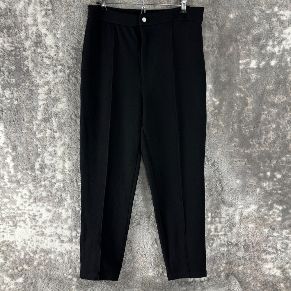 Emery Rose Size L Minimalist Stretch‎ Flat Front Casual Pants Black Button Zip